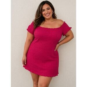 Gap Mini Dress Womens Size XXL Pomegranate Pink Off Shoulder Smocked Stretchy